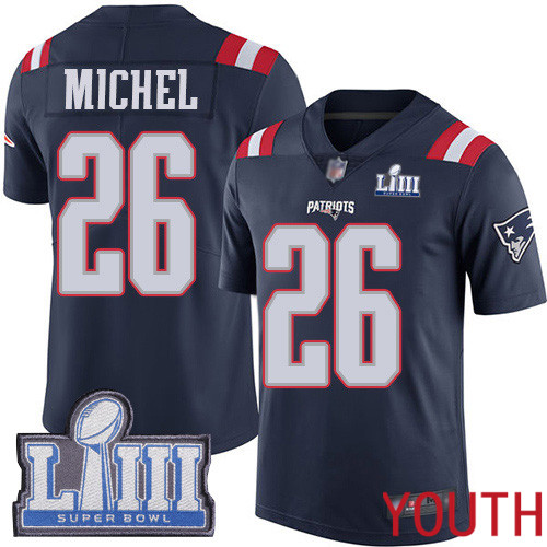 New England Patriots Football #26 Super Bowl LIII Bound Limited Navy Blue Youth Sony Michel NFL Jersey->new england patriots->NFL Jersey